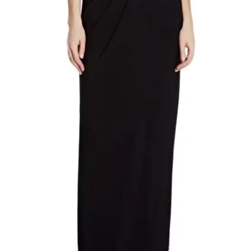ADRIANNA PAPELL Women Black Short Sleeve FullLength Fit Flare 6 Jersey dress - Picture 2 of 7